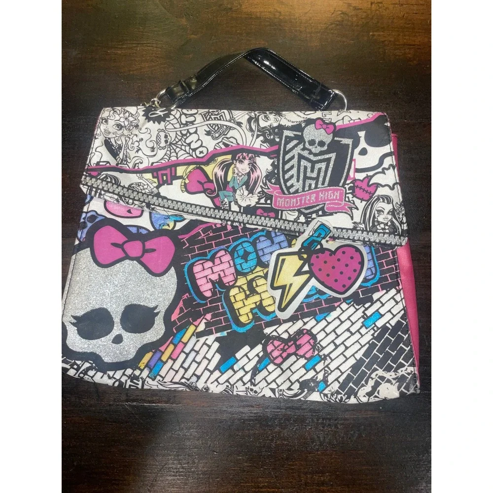 Monster High Girls Handbag Purse Glitter Skull Pink Bow‎ Chain Strap